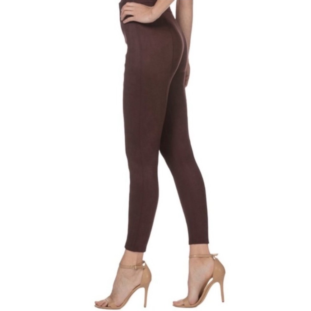 Spanx Women Medium High Rise Faux Suede Leggings Burgundy Seam Slim